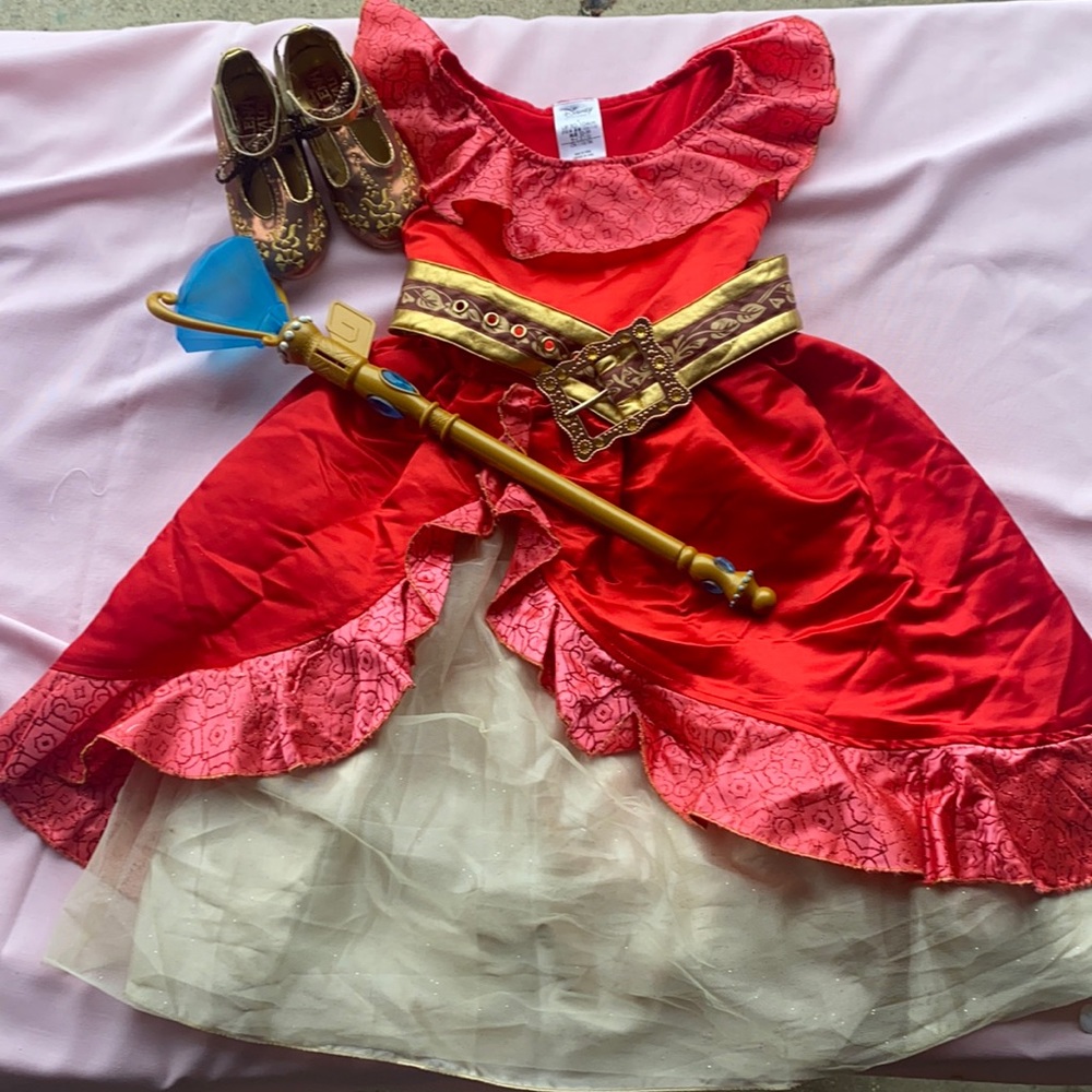 Disney Store Elena of Avalor costume dress with shoes and musical scepter.